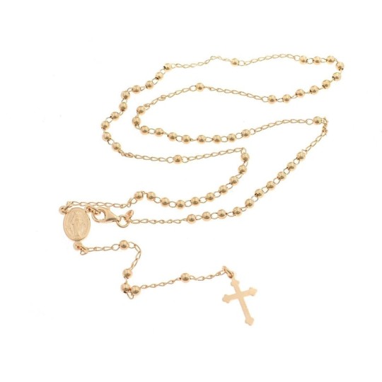 Rose gold plated Y rosary necklace with 3 mm smooth sphere in 925 silver (50 cm)