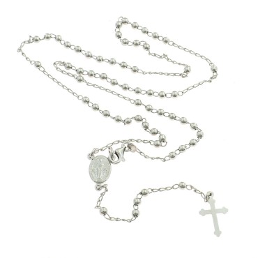 White gold plated Y rosary necklace with 3 mm smooth sphere in 925 silver (60 cm)