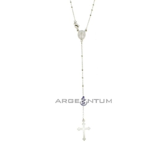 White Gold Plated Y Rosary Necklace with 1.8mm Smooth Washer in 925 Silver (50cm)