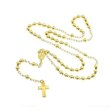 Yellow gold plated Y rosary necklace with 5 mm smooth sphere in 925 silver (60 cm)