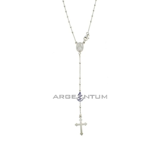 Collana rosario a Y placcato oro bianco con sfera faccettata da 2 mm in argento 925 (50 cm)