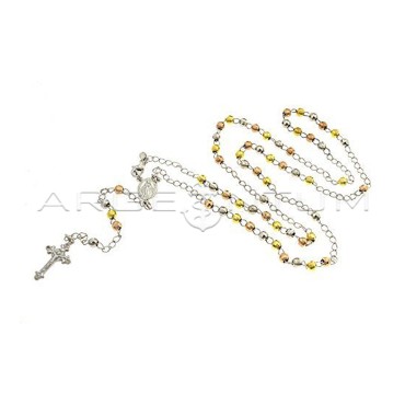 White, yellow and pink gold plated Y rosary necklace with 4 mm faceted sphere in 925 silver (50 cm)