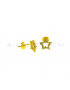 Yellow gold plated white zircon star shape lobe earrings in 925 silver