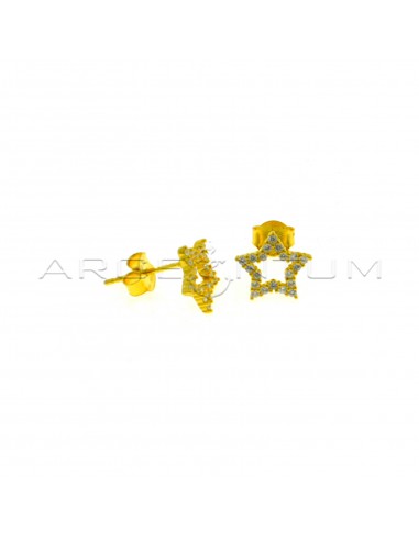 Yellow gold plated white zircon star shape lobe earrings in 925 silver