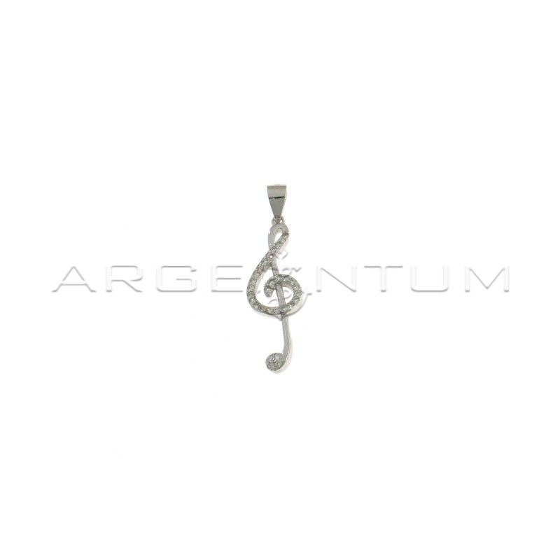 Ciondolo chiave di violino semizirconato bianco placcato oro bianco in argento 925