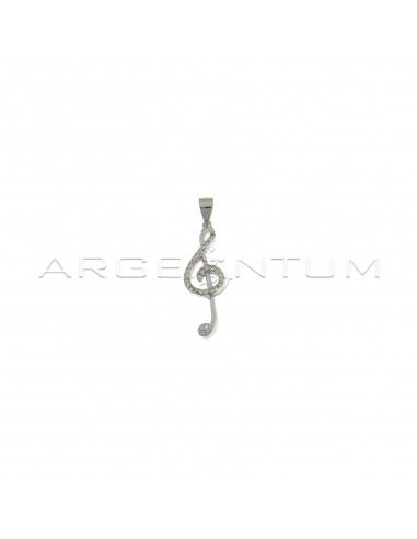 White gold-plated semi-zirconia treble clef pendant in 925 silver