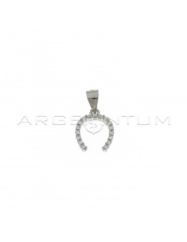 White gold plated white zircon horseshoe pendant in 925 silver