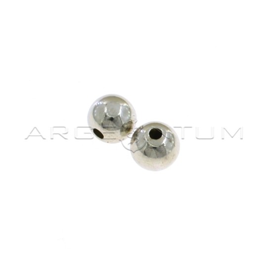 White gold plated smooth spheres ø 10 mm with through hole in 925 silver (2 pcs.)