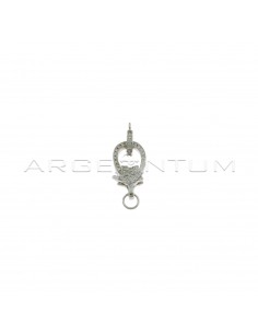 White semi-zircon carabiner with white zircon pavé star and white zirconia washer terminal white gold plated 925