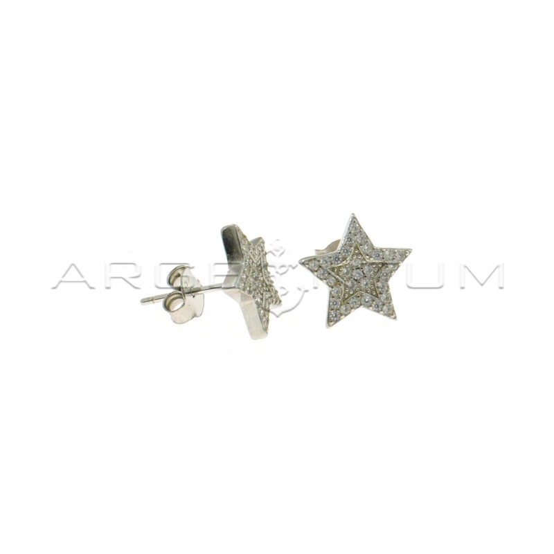 Star lobe earrings in white gold-plated white cubic zirconia in 925 silver