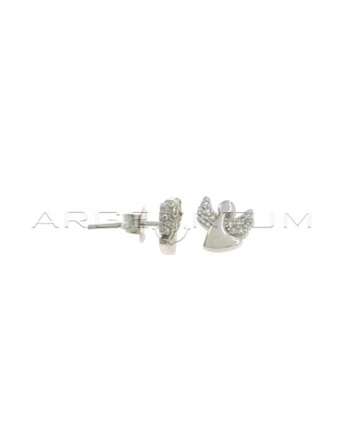 White gold plated angel lobe earrings with white zircon wings in 925 silver