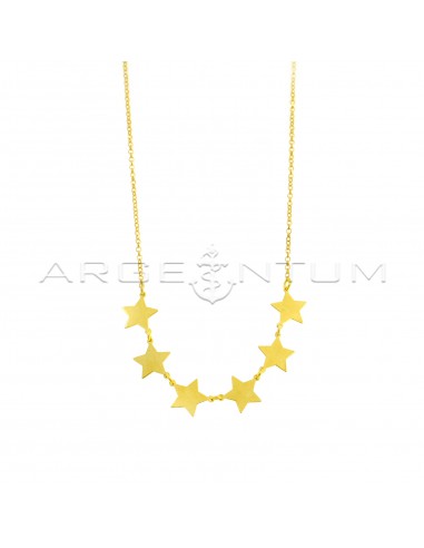 Diamond-coated rolo chain necklace with 6 central plate stars yellow gold plated in 925 silver