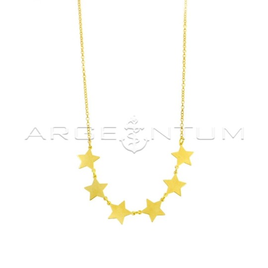 Diamond-coated rolo chain necklace with 6 central plate stars yellow gold plated in 925 silver