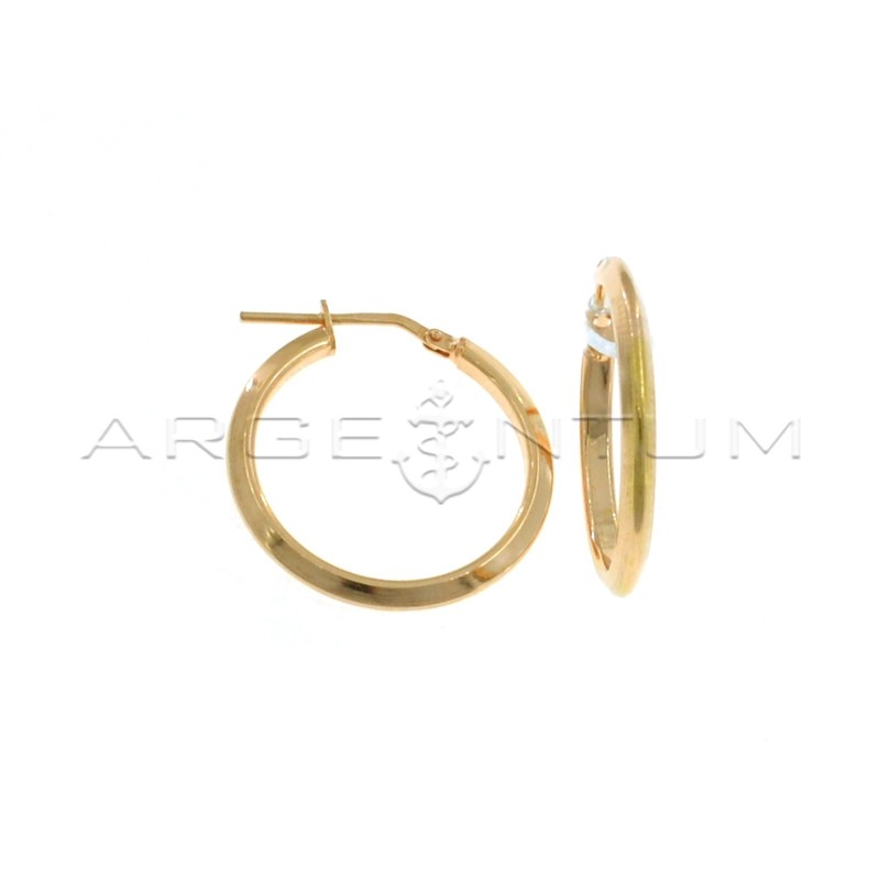 Triangular section hoop earrings ø 24 mm with rose gold plated bridge clasp in 925 silver