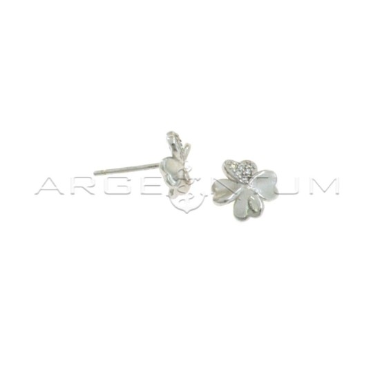 Four-leaf clover lobe earrings with white zircon leaf white gold plated in 925 silver