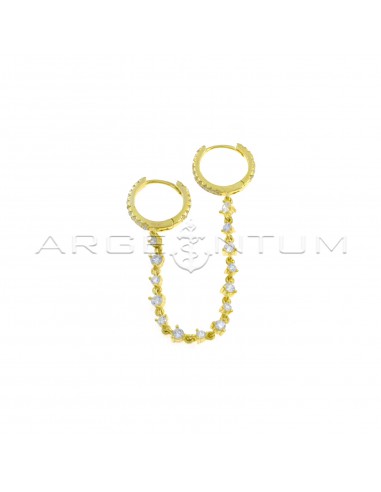 Orecchino mono con due cerchi zirconati bianchi e catena con zirconi bianchi placcato oro giallo in argento 925