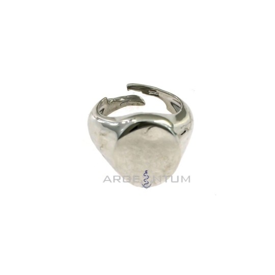 Anello mignolo regolabile scudo ovale placcato oro bianco in argento 925