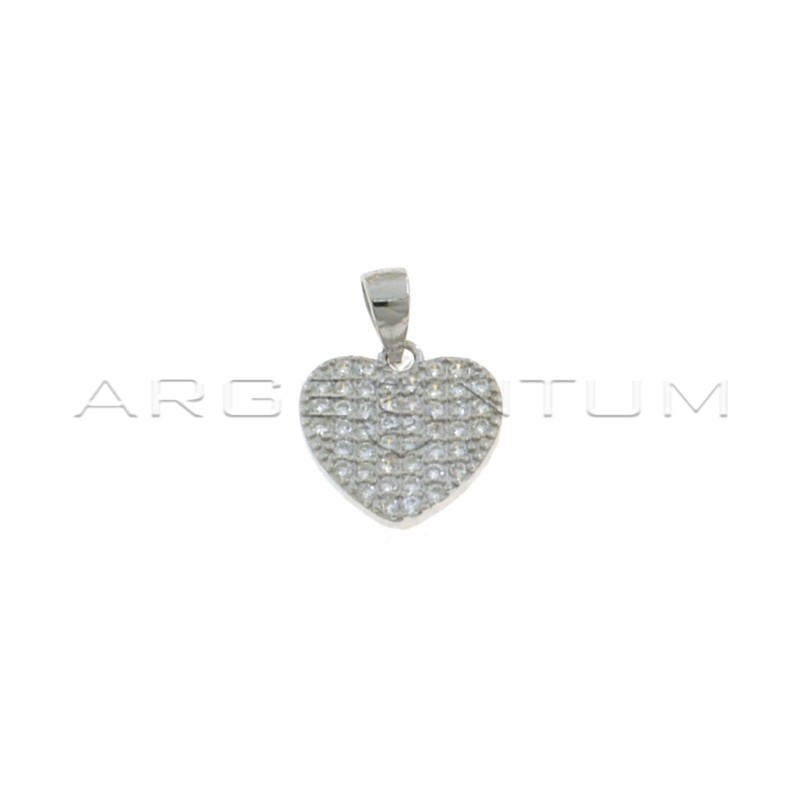 White gold plated white zircon pave heart pendant in 925 silver