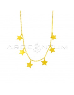 Diamond-coated rolò link necklace with 6 yellow gold plated pendant stars in 925 silver