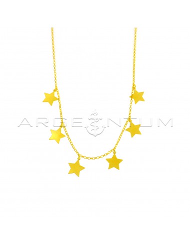 Diamond-coated rolò link necklace with 6 yellow gold plated pendant stars in 925 silver