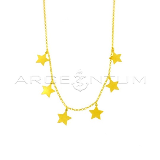 Diamond-coated rolò link necklace with 6 yellow gold plated pendant stars in 925 silver