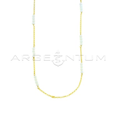 Diamond-coated rolo link necklace with faceted white agate spheres yellow gold plated in 925 silver