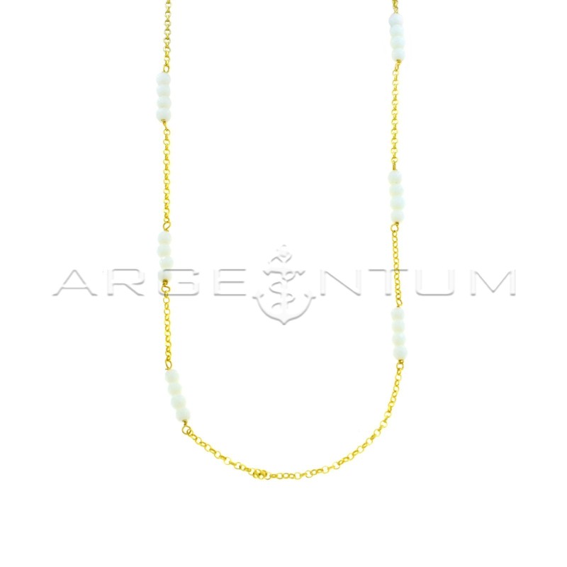 Collana maglia rolò diamantata con sfere di agata bianca faccettata placcata oro giallo in argento 925