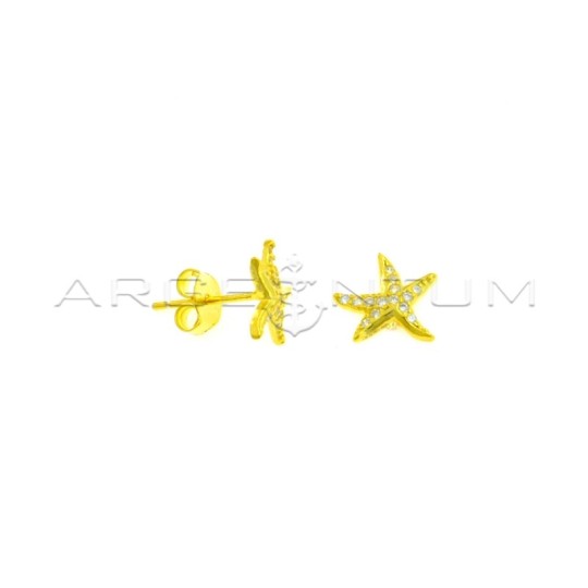 Yellow gold-plated white zircon starfish lobe earrings in 925 silver