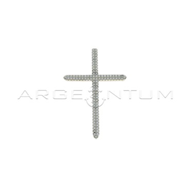 White zircon cross pendant with white gold plated pass-through counter in 925 silver