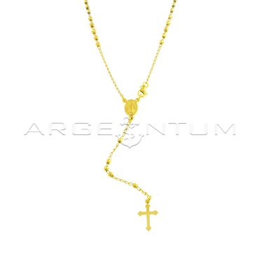 Yellow gold plated Y rosary necklace with 3 mm faceted sphere in 925 silver (60 cm)