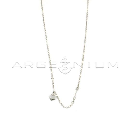 Diamond-coated rolo necklace with arrow and heart pendant paired white gold plated in 925 silver