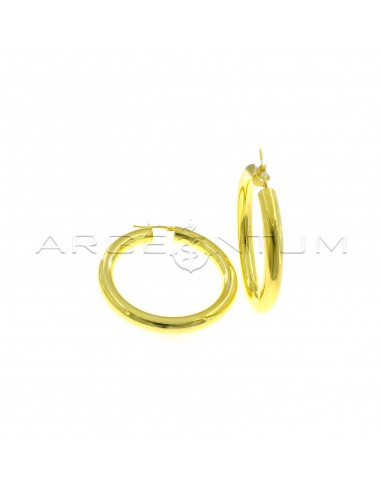 Tubular circle earrings ø 50 mm with yellow gold plated bridge clasp in 925 silver