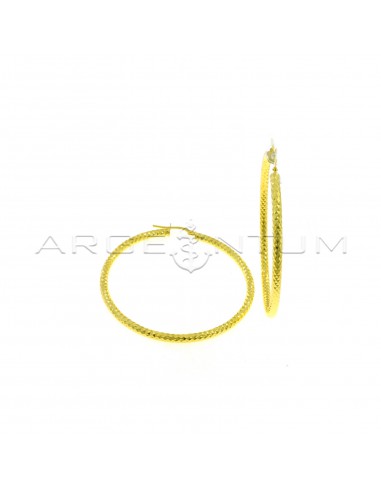 Pop corn tubular hoop earrings ø 55 mm with yellow gold plated bridge clasp in 925 silver