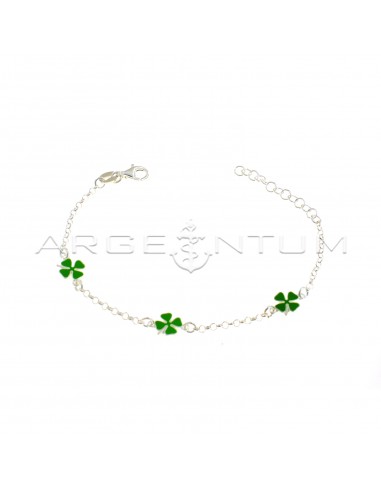 Rolo mesh bracelet with 3 green enameled shamrocks in 925 silver