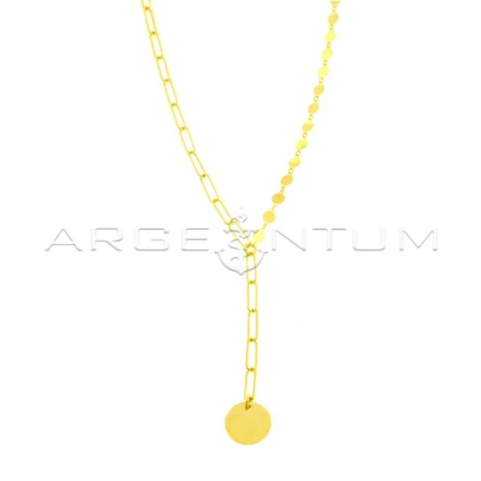 Necklace biscuit link and round plate mesh with pendant biscuit link segment and round plate medal yellow gold plated in 925 sil