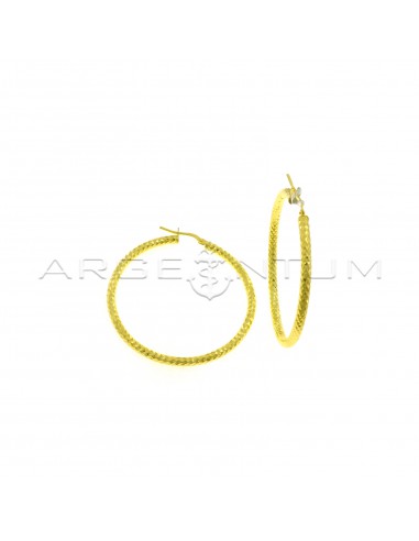 Pop corn tubular hoop earrings ø 47 mm with yellow gold plated bridge clasp in 925 silver