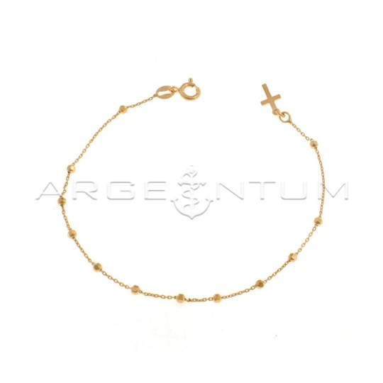 Bracciale rosario a sfera faccettata da 2,5 mm placcato oro rosa con croce a lastra in argento 925