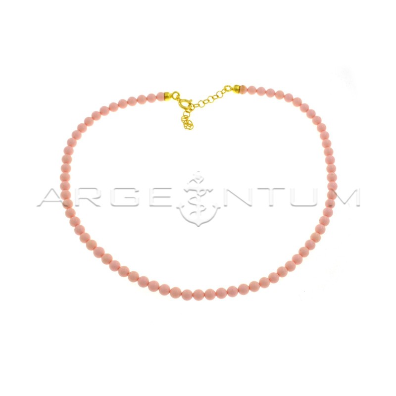 Ball necklace in pink coral paste ø 4 mm with yellow gold plated clasp in 925 silver