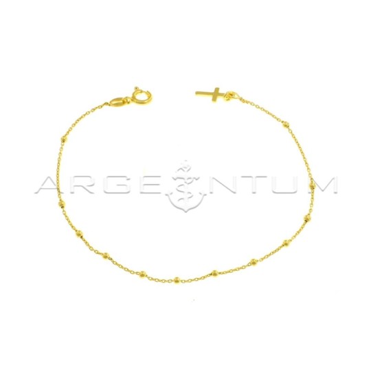 Bracciale rosario a sfera liscia da 2 mm con croce a lastra placcato oro giallo in argento 925