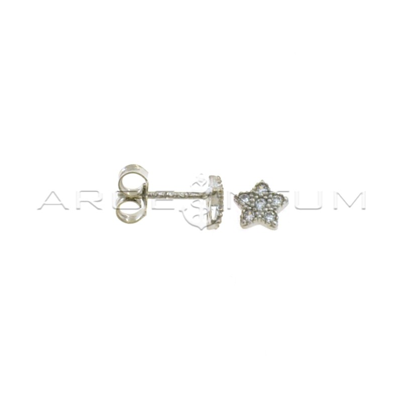 White gold-plated white and dotted zircon star lobe earrings in 925 silver