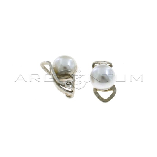 Orecchini perla da ø 8 mm con attacco a clip placcati oro bianco in argento 925