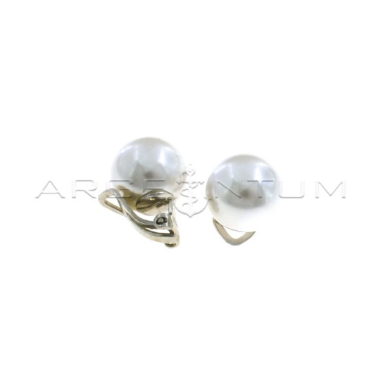 Orecchini perla da ø 12 mm con attacco a clip placcati oro bianco in argento 925