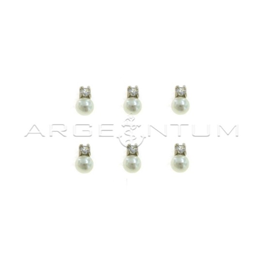 Orecchini al lobo con perla da 5 mm e punto luce bianco placcati oro bianco in argento 925 (3 coppie)