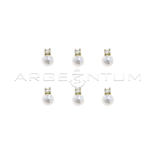 Orecchini al lobo con perla da 6 mm e punto luce bianco placcati oro bianco in argento 925 (3 coppie)