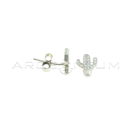 Orecchini al lobo cactus semizirconato bianco placcati oro bianco in argento 925