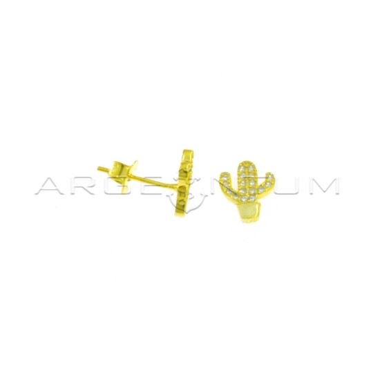 Orecchini al lobo cactus semizirconato bianco placcati oro giallo in argento 925