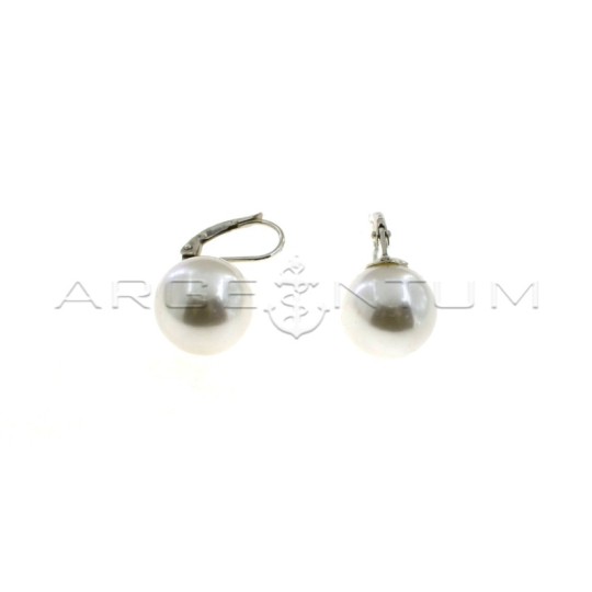 Pearl earrings ø 14 mm with white gold plated hook in 925 silver