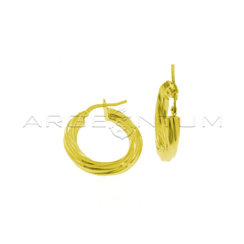 Orecchini a cerchio torchon ø 23 mm con chiusura a ponte placcati oro giallo in argento 925