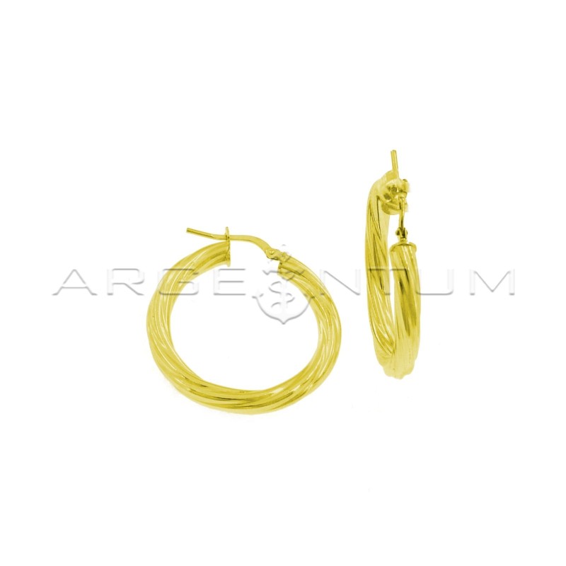 Torchon hoop earrings ø 32 mm with yellow gold plated bridge clasp in 925 silver