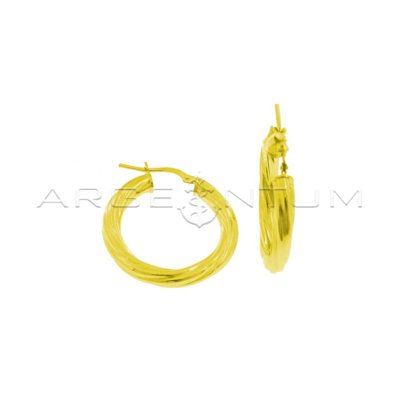 Torchon hoop earrings ø 28 mm with yellow gold plated bridge clasp in 925 silver